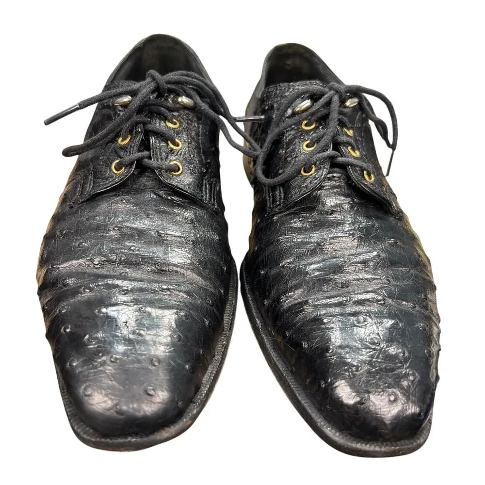 Vintage David Eden Men’s Black Full Quill Ostrich Derby’s Size 9.5 D Vintage David Eden Exotic Ostrich Alligator Derby Italy Men  main image 3